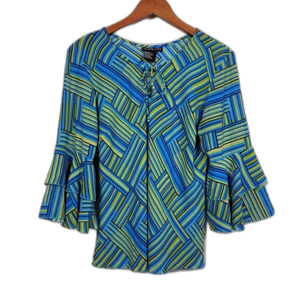 Marlon Vintage Colorful Blouse Womans Size‎ S Blue Green